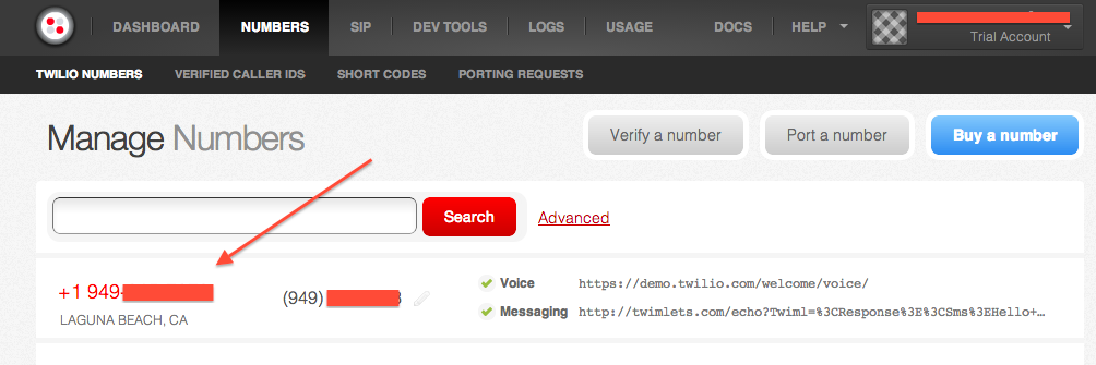 twilio number